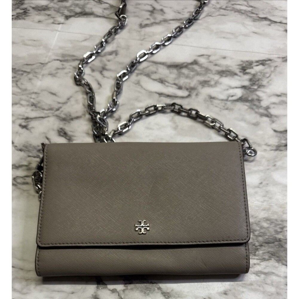 Tory Burch Robinson Chain Wallet/Shoulder/Crossbody Bag in French Gray